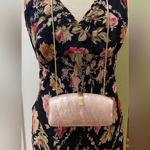 Vtg SAKS FIFTH AVE Italy Pink Mother of Pearl Small Clutch Shoulder Purse - Picture 7 of 7